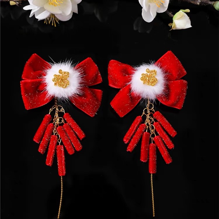 汉服新年儿童唐装头饰鞭炮对夹