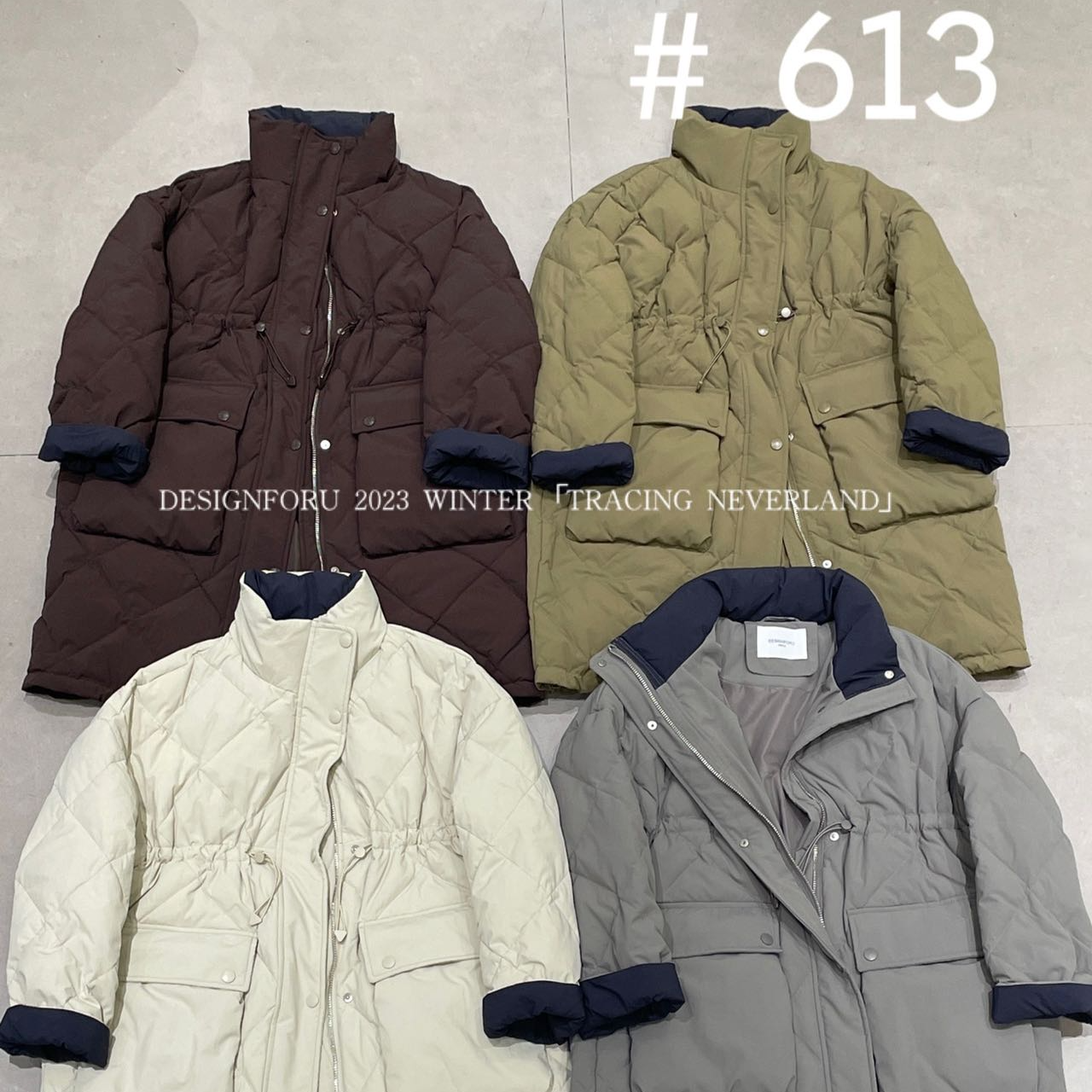 613款菱形格长款羽绒服