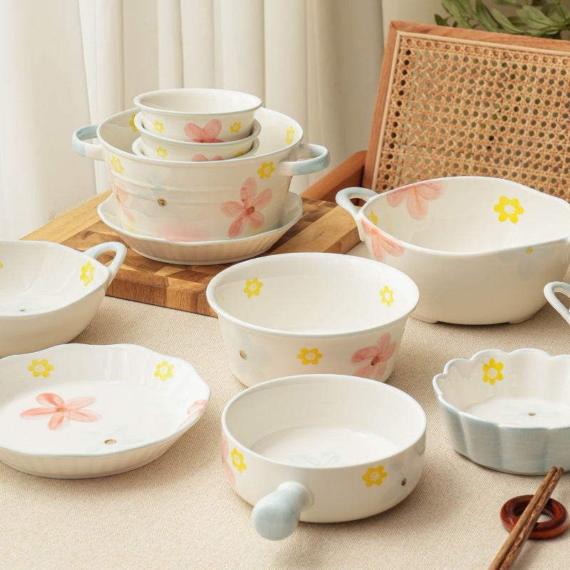 梨花海棠陶瓷餐具家用碗碟套装汤碗高颜值米饭碗盘子组合