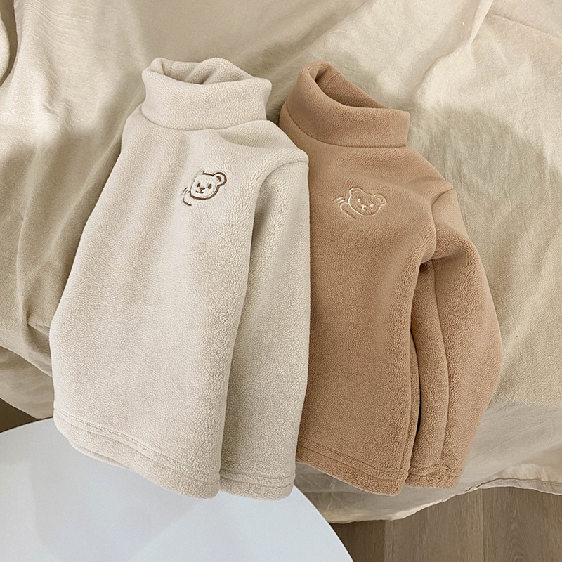 ins网红婴儿保暖衣冬装男宝宝加绒打底衫加厚半高领上衣百搭T袖冬