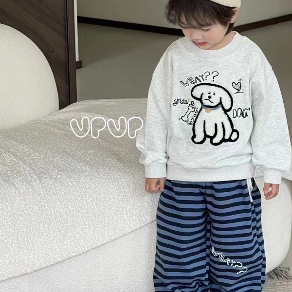 DEYAO/得遥毛绒小狗问号圆领卫衣男女宝宝休闲上衣韩卡通春秋款潮