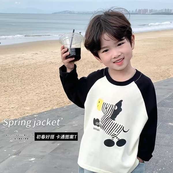 DEYAO/得遥新儿童t恤长袖春装上衣宝宝男童打底衫春季男孩秋款潮