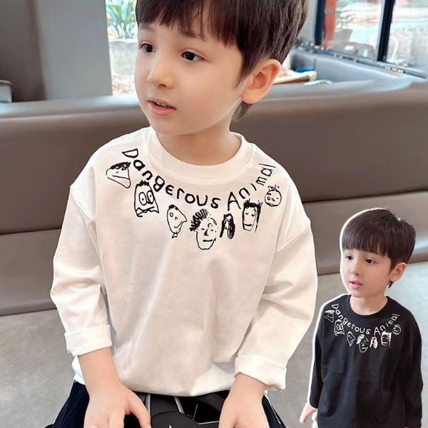 DEYAO/得遥儿童男童宝宝2025秋新款休闲洋气印花长袖T恤童装上衣