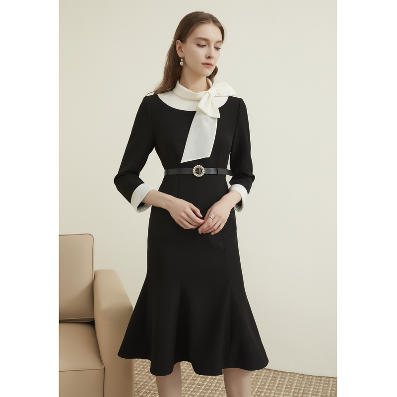 ANMANI恩曼琳新款高级感黑白撞色轻礼服连衣裙EANDCH87