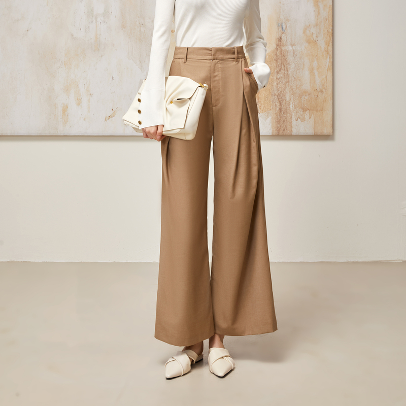 ANMANI恩曼琳春季新款时尚简约高腰宽松阔腿直筒裤西裤EANEAA10