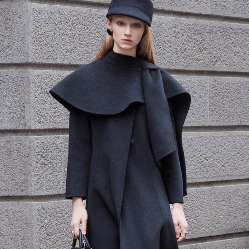 【欧莉专属】恩曼琳冬季新款披肩设计感收腰羊毛双面呢大衣EANEDA30
