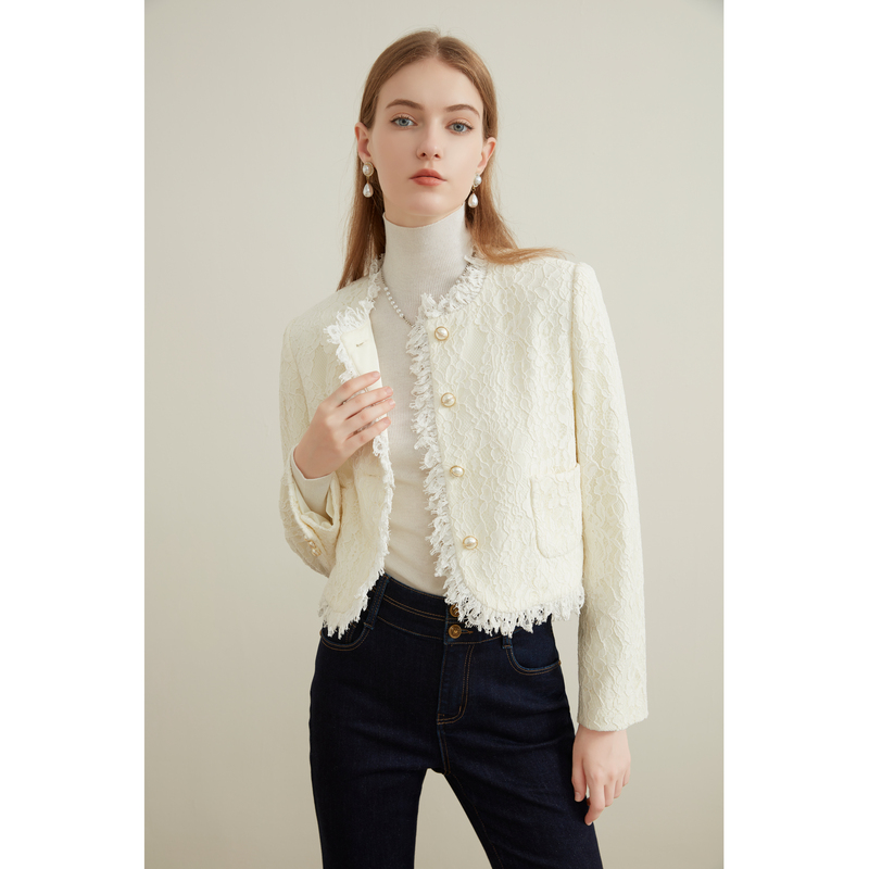 【陈大可专属】恩曼琳秋冬新款优雅气质毛边设计感蕾丝短外套EANDDB