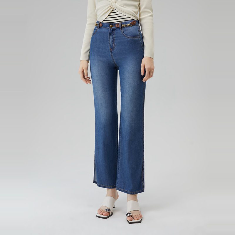 【陈大可专属】恩曼琳春季新款时尚中高腰直筒莱赛尔牛仔裤EANEAA45