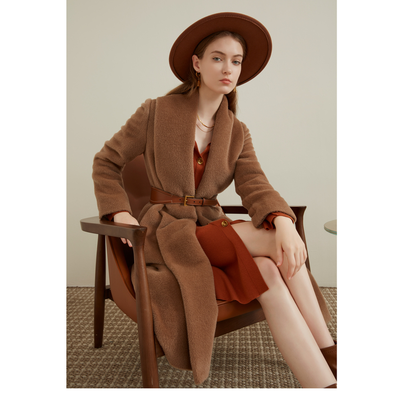 【欧莉专属】恩曼琳秋冬新款复古气质中长款毛呢浴袍大衣EANDDA25