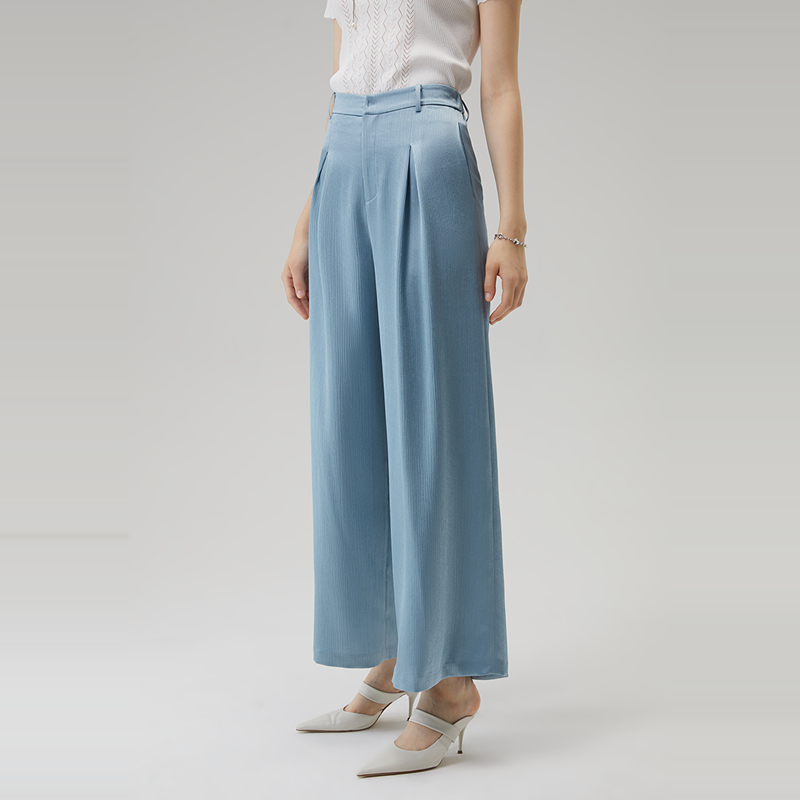 ANMANI恩曼琳夏季新款气质通勤肌理感阔腿直筒休闲长裤EANEBH17