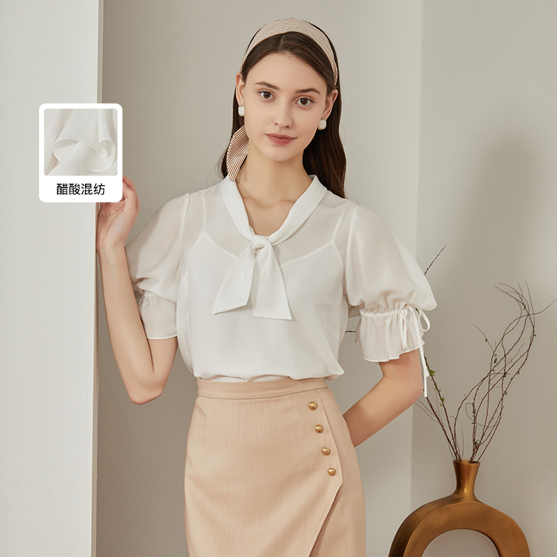 【诗语专属】恩曼琳夏季法式优雅气质醋酸衬衫上衣EANDBH70