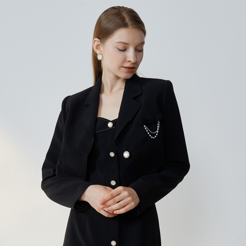 ANMANI恩曼琳新款蝴蝶结一粒扣简约短款休闲西装短外套EANCCA10