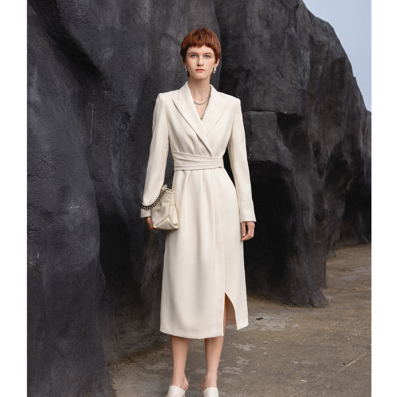 ANMANI恩曼琳新款商务通勤设计感收腰西装连衣裙EANEAH53