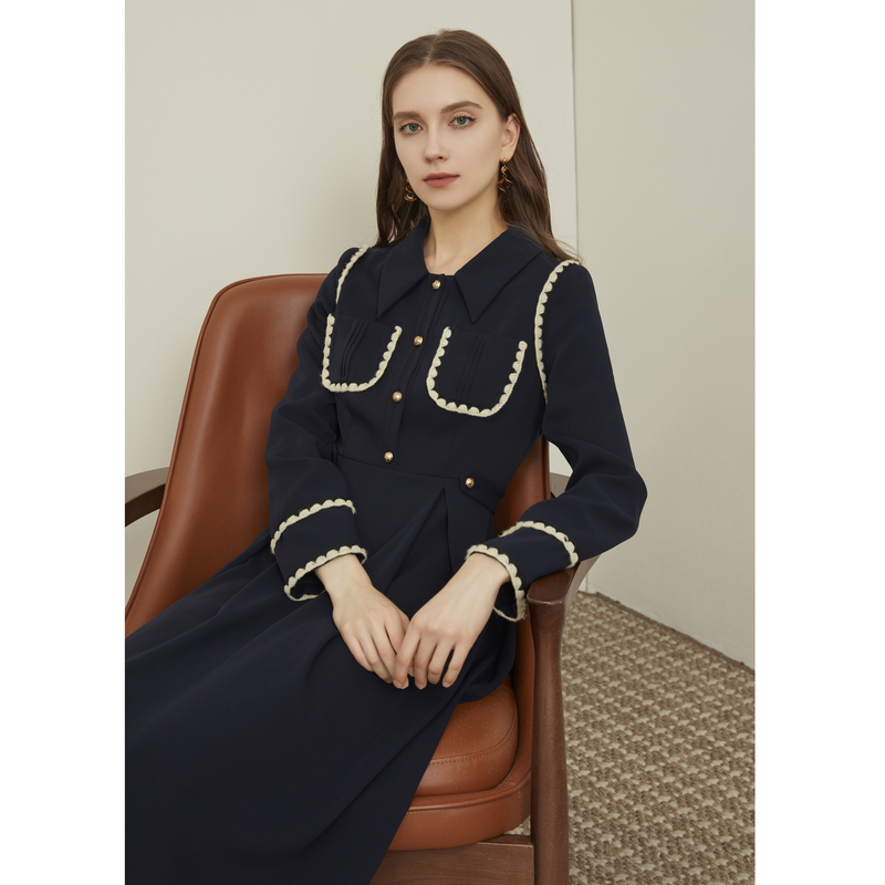 【诗语专属】恩曼琳早秋新款法式复古赫本风收腰A字连衣裙EANDCH66