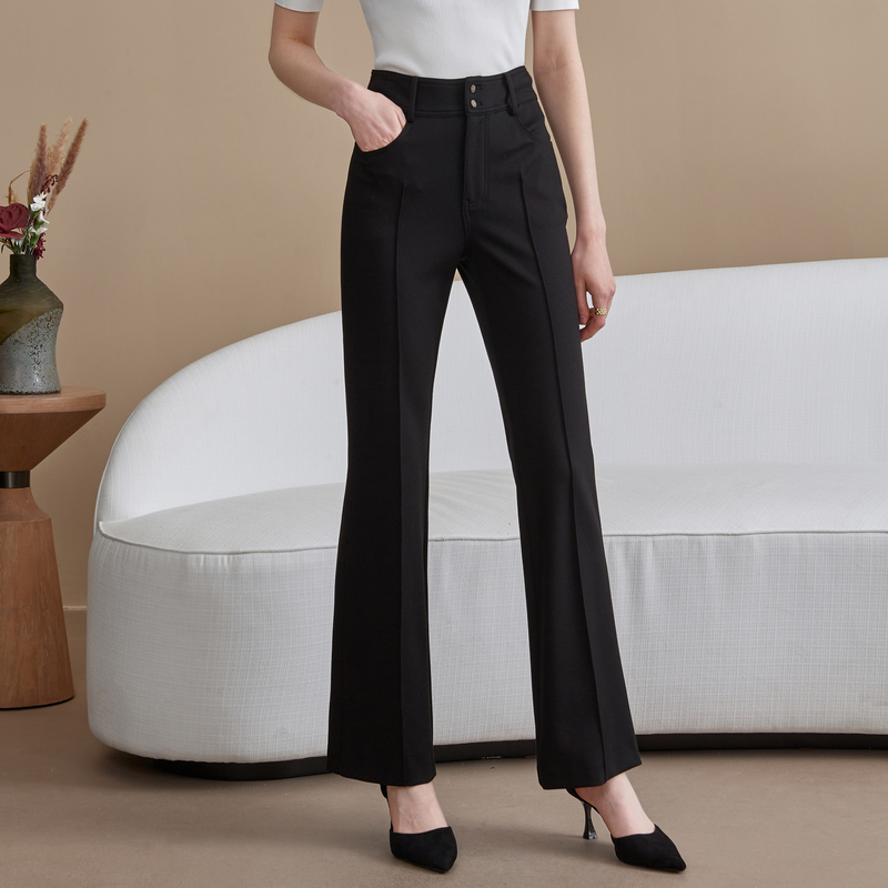 【彭彭echo专属】恩曼琳夏季新款简约通勤小黑裤修身显瘦微喇西裤EA