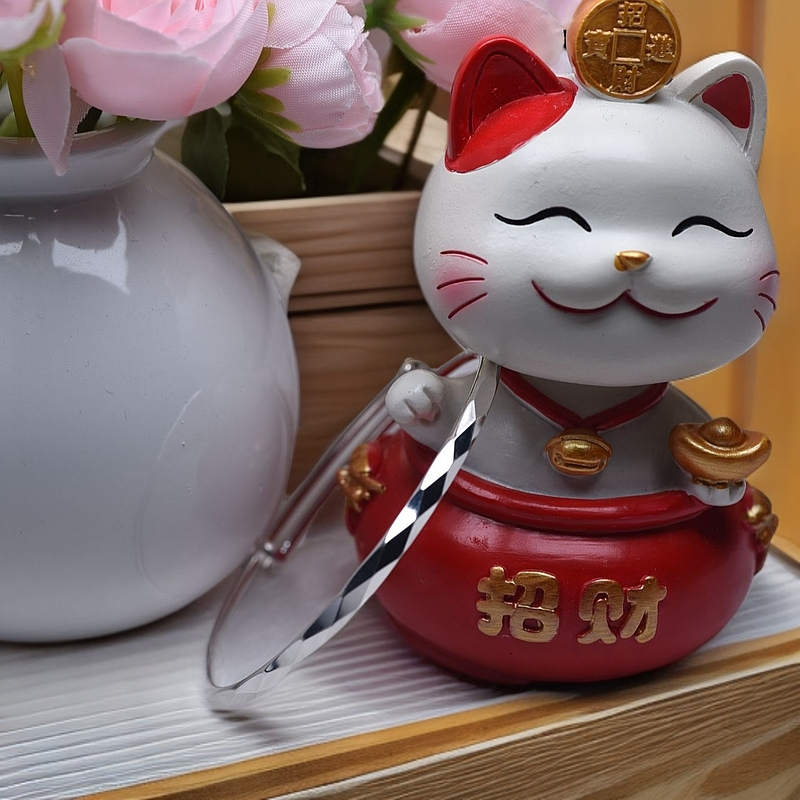 足银手镯 假一赔十足银999.9推拉手镯女纯银水立方时尚百搭亮面镯