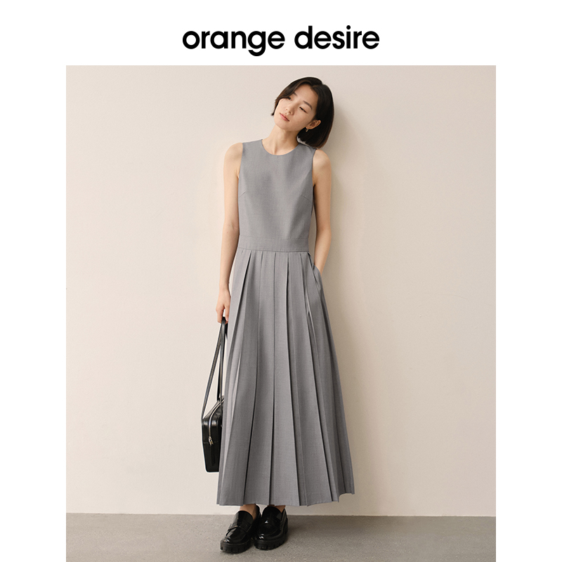 orange desire背心百褶连衣裙女2024夏新款A字长裙OD2DSL0039