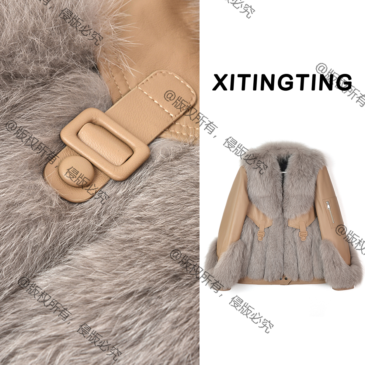 【喜婷婷】XC009气质款整皮狐狸毛绵羊皮外套90白鹅绒保暖鹅绒服冬