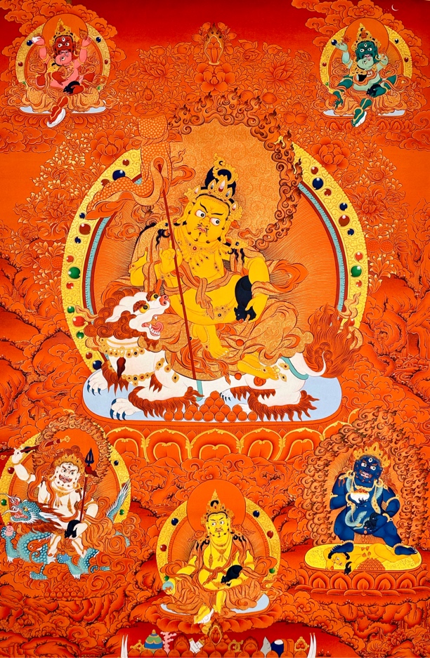 藏族画师手绘矿物颜料唐卡画财宝天王六路财神尺幅100×70
