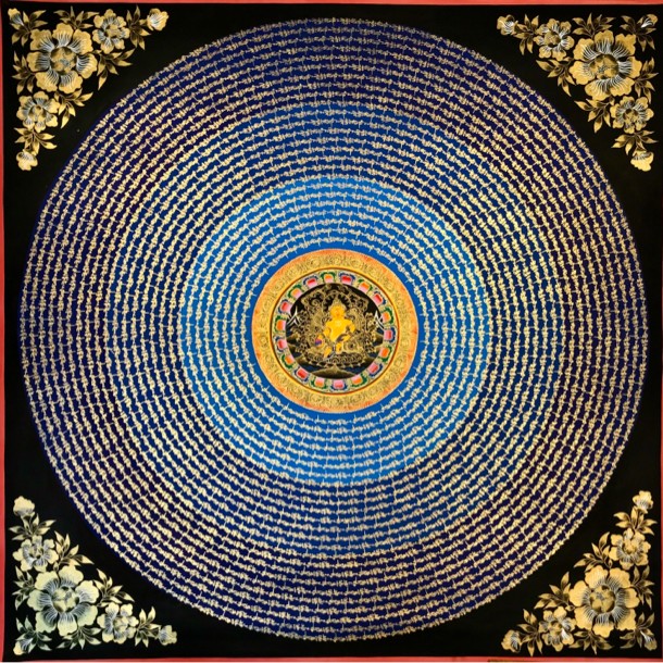 尼泊尔喇嘛手绘客厅玄关唐卡黄财神本尊坛城尺幅高70高100