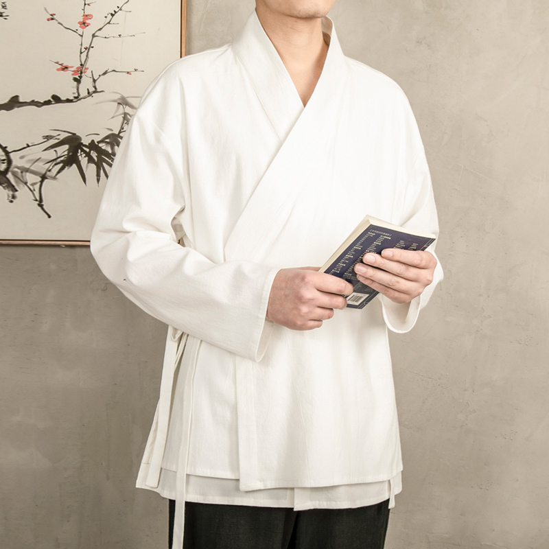 由天丨新中式男装纯棉假两件唐装汉服居士禅修茶服装中国风禅意风