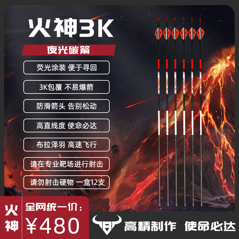 火神夜光弓箭全套装备纯碳箭复合弓羽箭12支专拍射箭器材配件