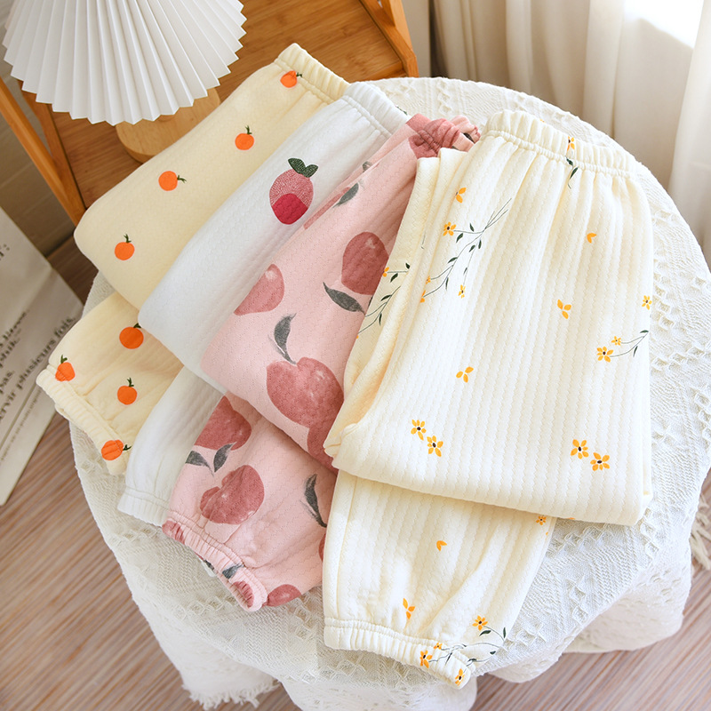 空气层睡裤女士秋冬新款宽松空气夹棉收口长裤纯棉印花爆款保暖裤