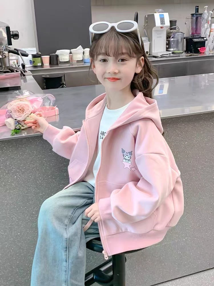 女童外套春秋款2025新款洋气儿童秋装连帽卫衣小女孩秋季炸街上衣