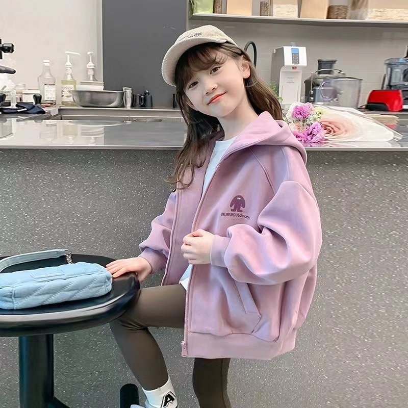 女童春秋外套2025秋冬新款儿童秋装开衫连帽卫衣小女孩秋季衣服