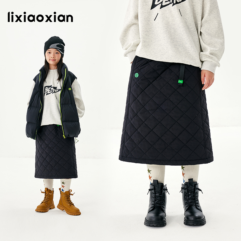 梨小闲女童绗棉保暖百搭半身裙冬季女孩洋气工装菱格夹棉裙子