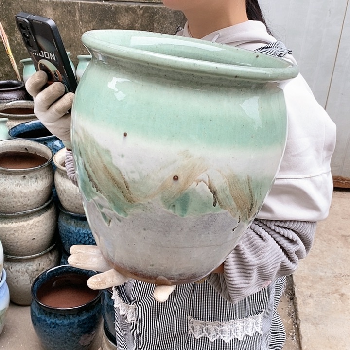紫砂花盆瑕疵口27高30瑕疵