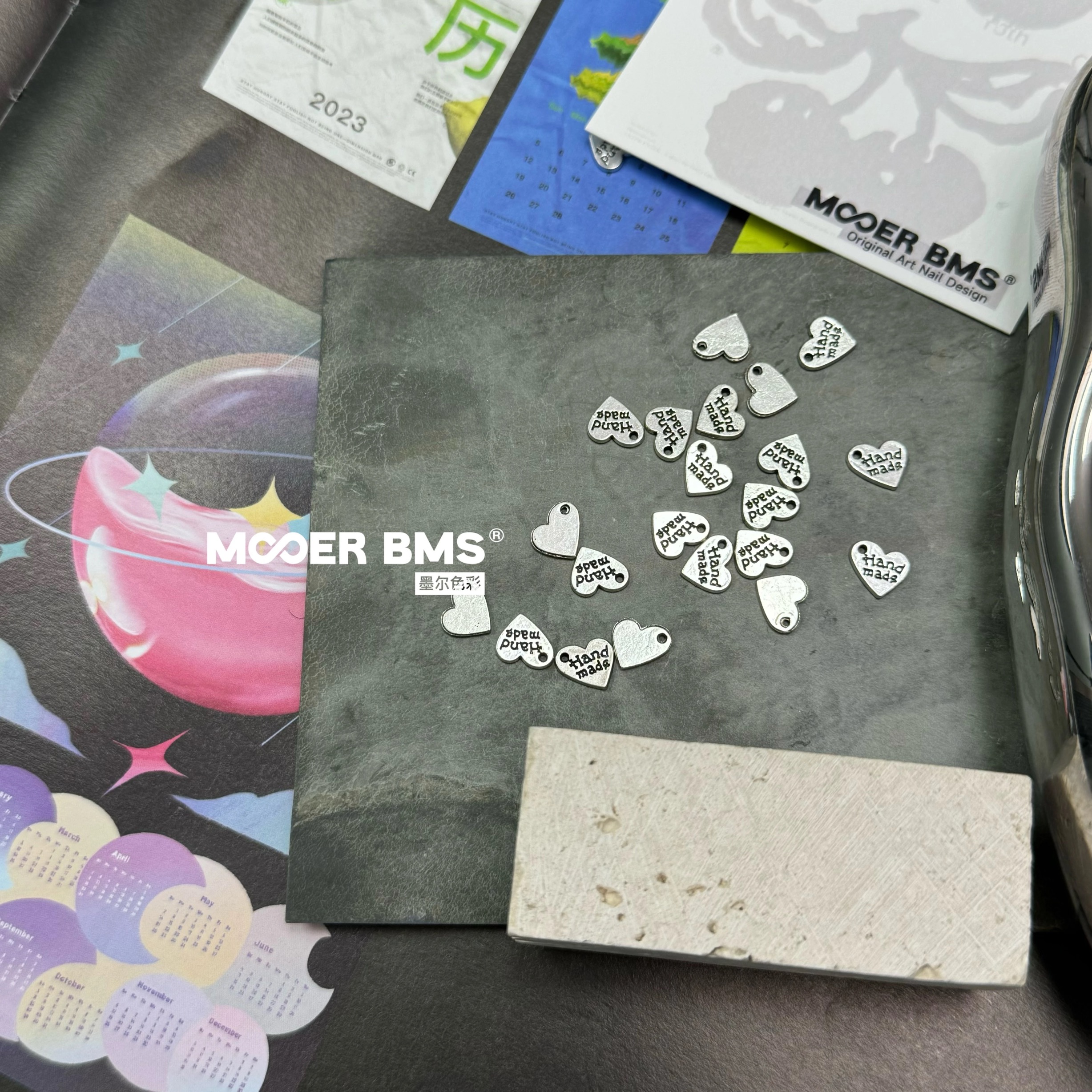 MORE ART 金属质感复古心跳 桃心美甲饰品素材材料