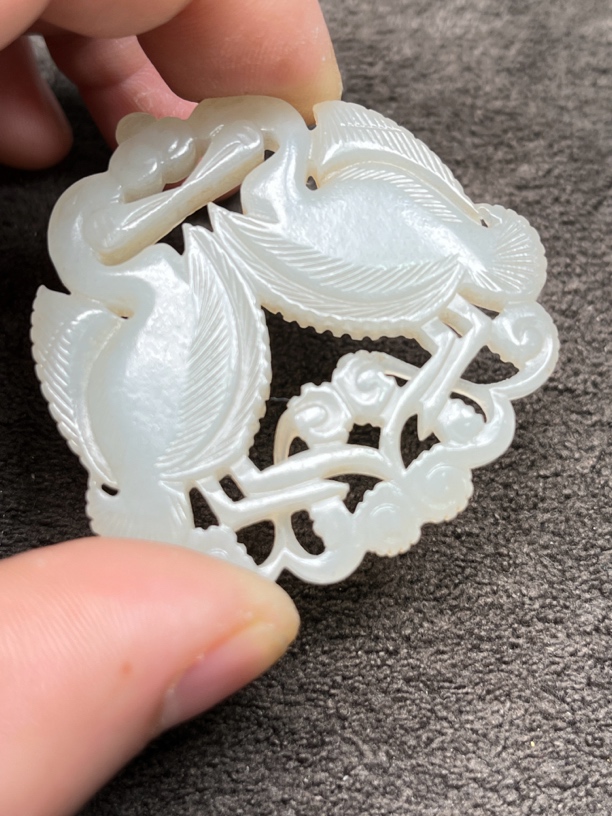 清.镂空双鹭挂牌吊坠精雕