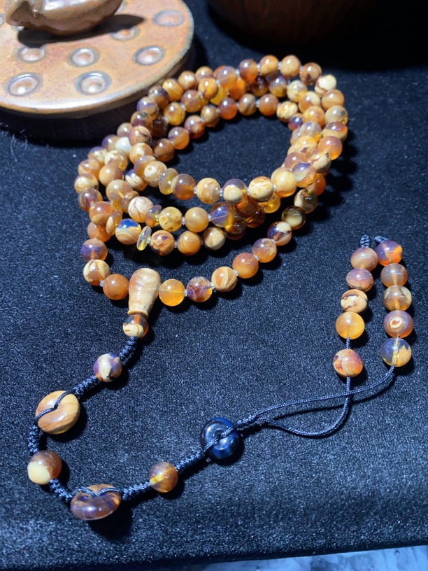 缅甸琥珀溶洞108佛珠女款手工长款多层极光紫色渐变彩色时尚情侣