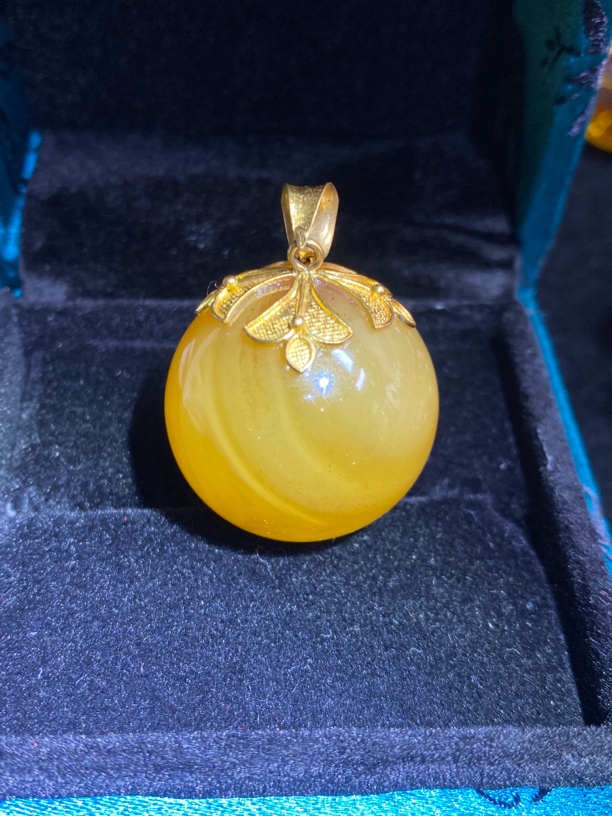 缅甸琥珀18k镶嵌蜜蜡珠子，尺寸25.7mm，重11克