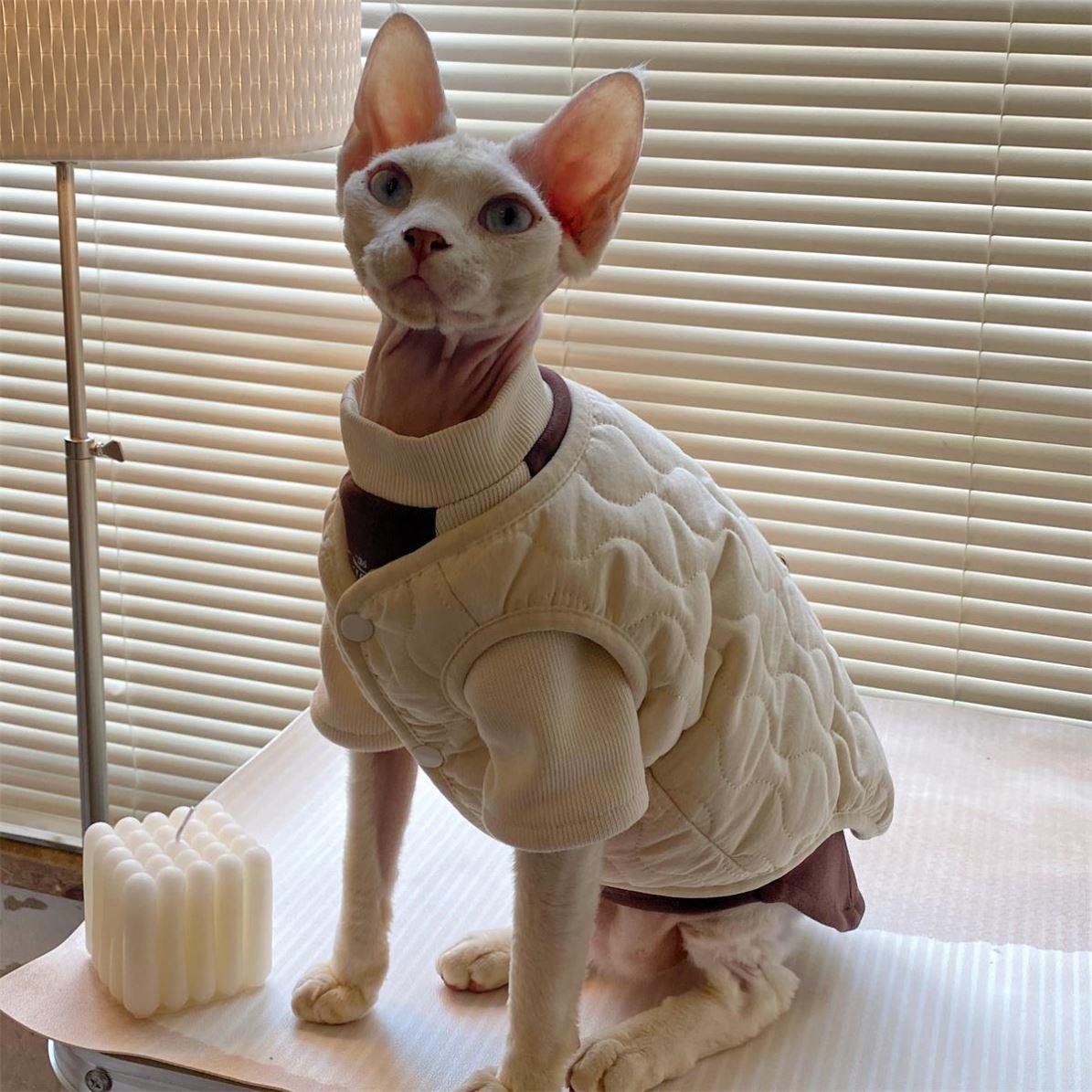 无毛猫衣服秋冬猫咪无袖背心德文猫斯芬克斯帅气加绒加厚保暖背心