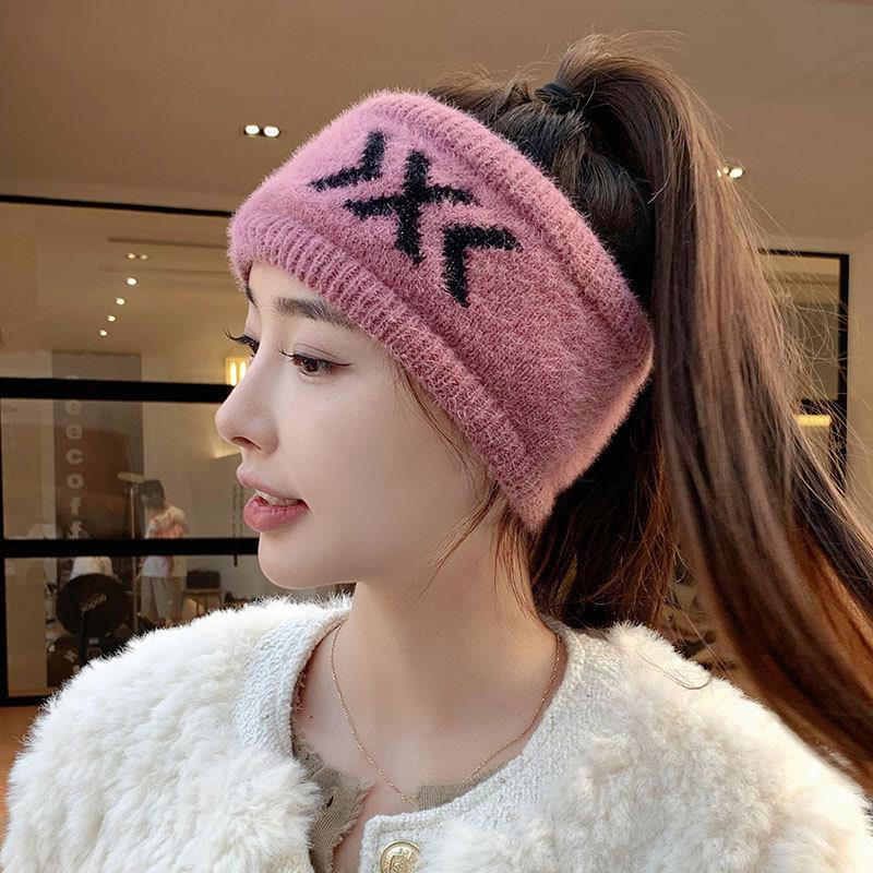 发带式帽子针织空顶帽女秋冬保暖无顶扎马尾辫户外运动跑步包头带