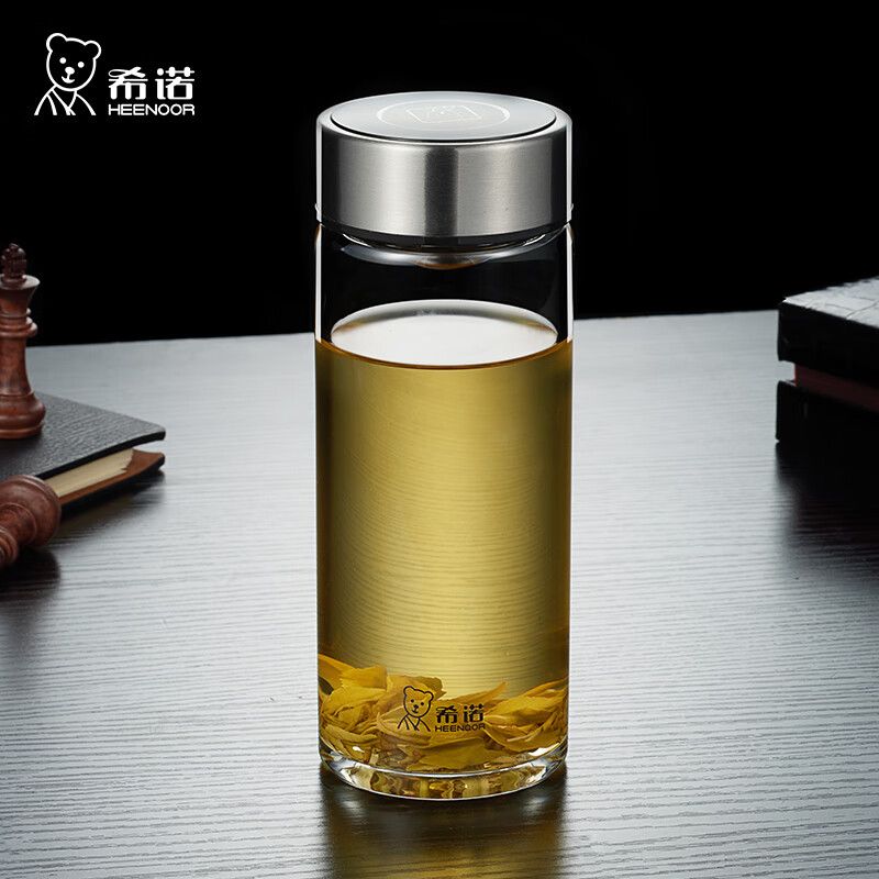 希诺玻璃杯单层加厚大容量家用透明水杯男办公便携带盖泡茶杯子