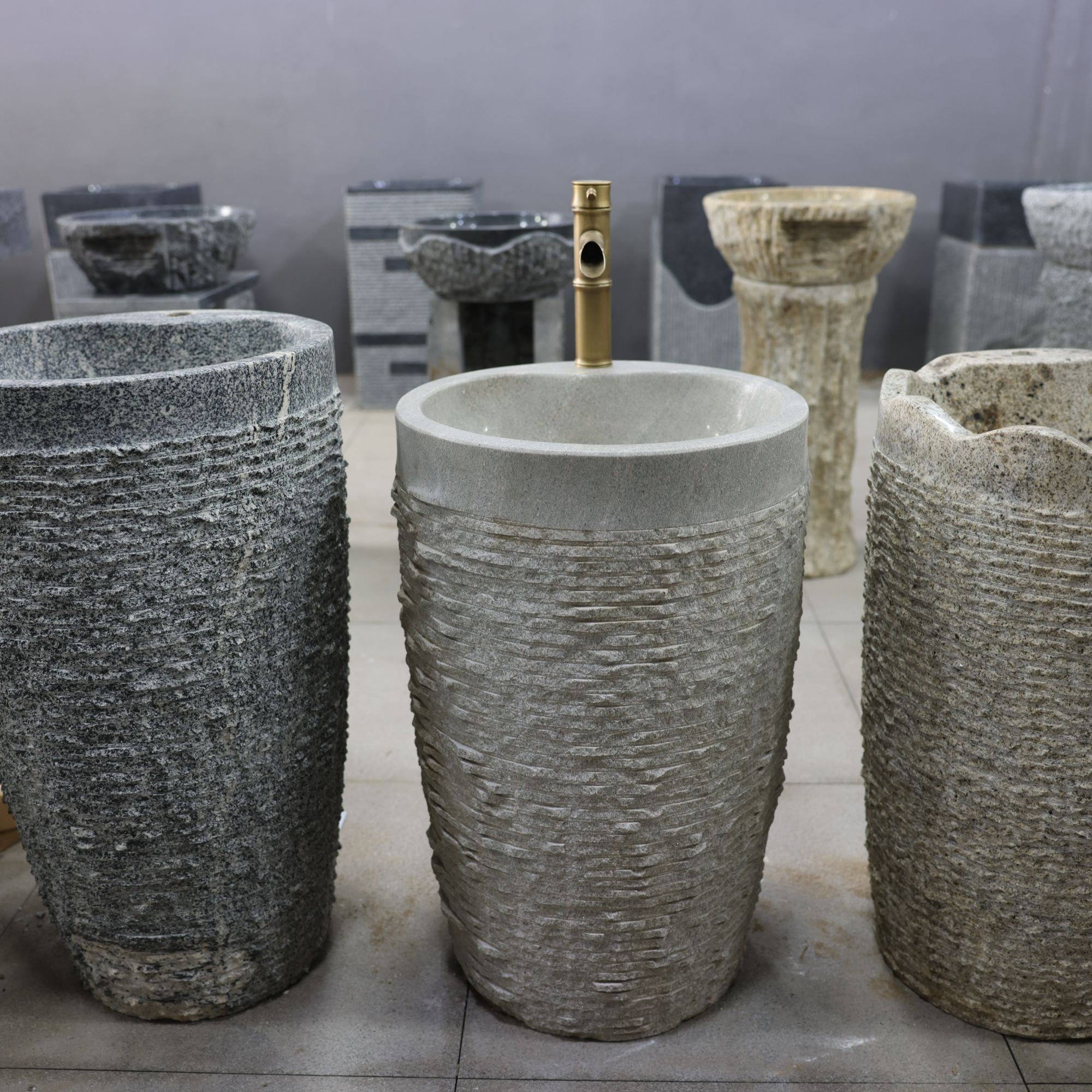 庭院大理石洗手盆户外石头水槽花园别墅立柱盆室外洗手池水池一体