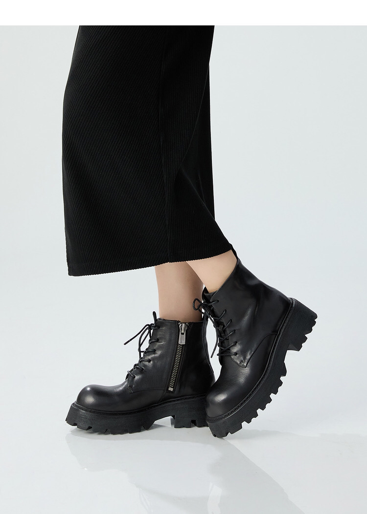 DEEPBREATH深呼吸新款水洗牛皮帮带侧拉链机车靴AX15238