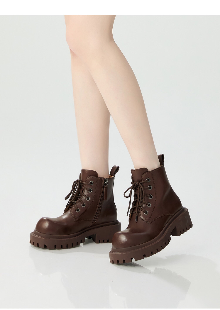 DEEPBREATH大头机车女鞋厚底明星同款100%全头层牛皮鞋女