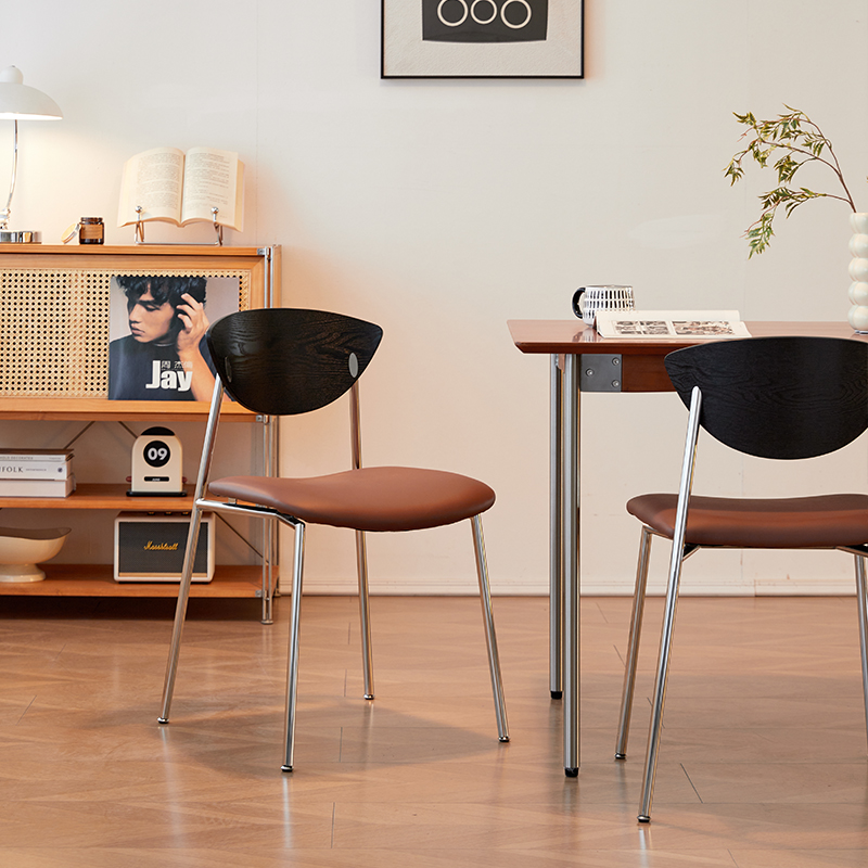 中古侘寂风家用餐椅北欧复古创意实木飞鸟椅咖啡厅轻奢休闲靠背椅