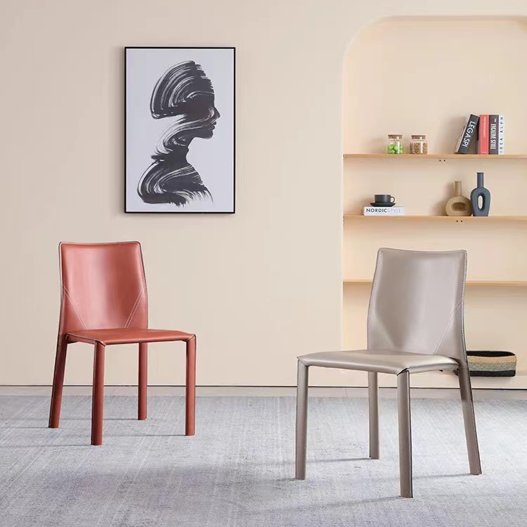 北欧轻奢马鞍皮餐椅家用椅子餐厅意式极简现代简约凳子马鞍椅餐椅