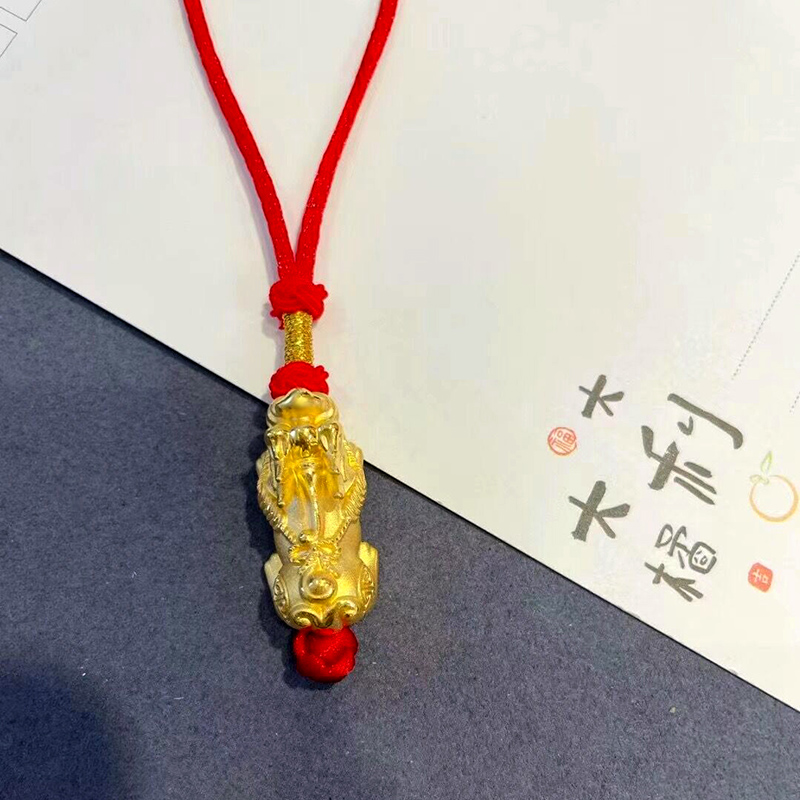 貔貅黄金转运红绳手机链挂件汽车摆件钥匙扣999足金本命年挂坠绳