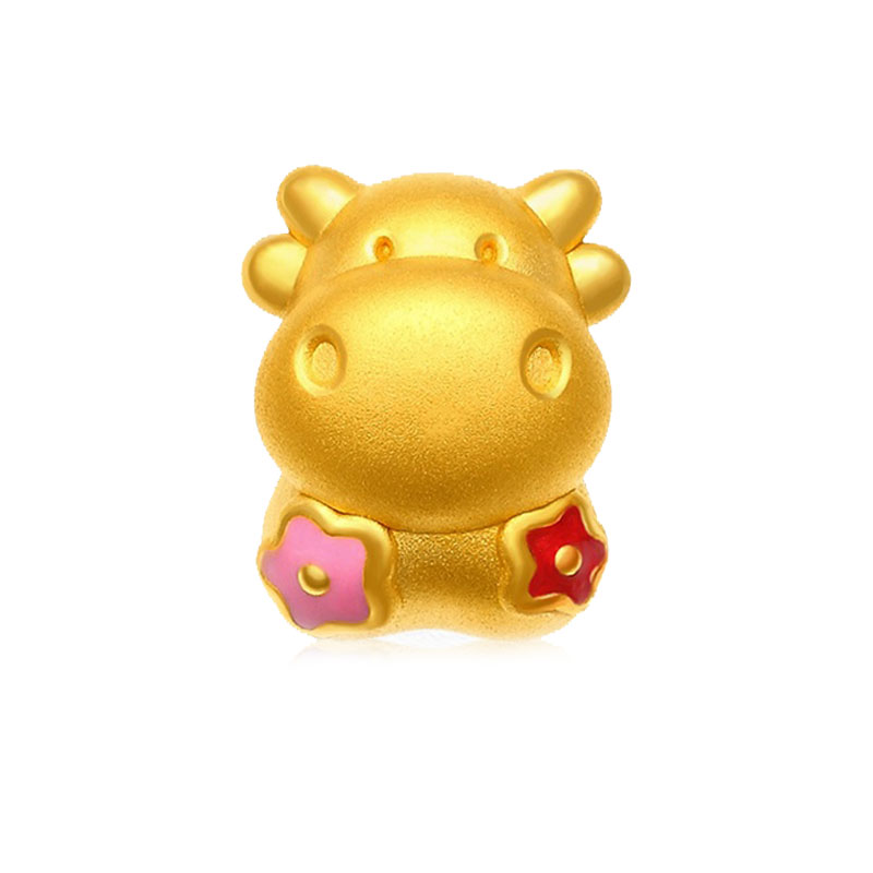 999足金生肖牛黄金转运珠 金牛手链牛年本命年女礼物小金牛3D硬金