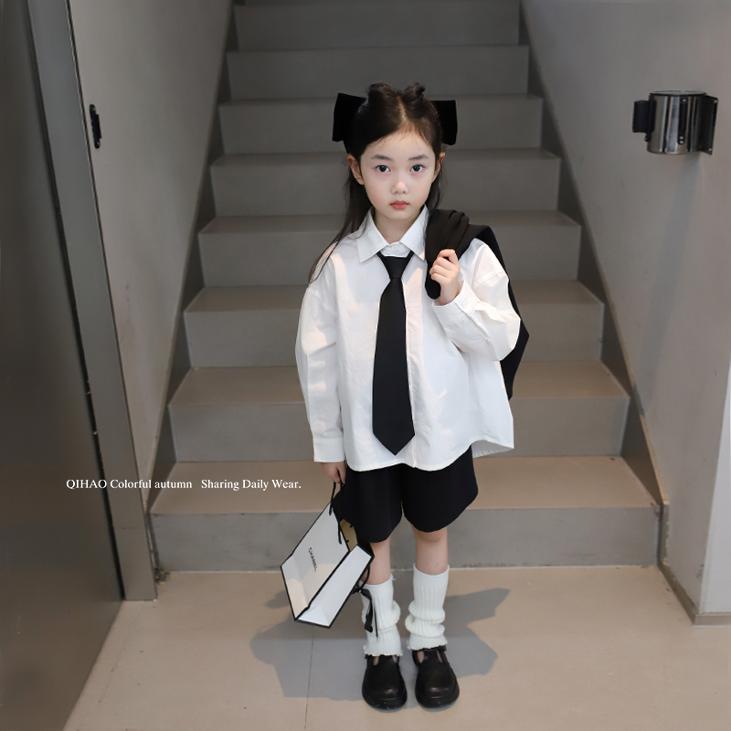 女童白衬衫2025春秋新款韩版JK服学院风翻领纯棉长袖大童洋气女孩