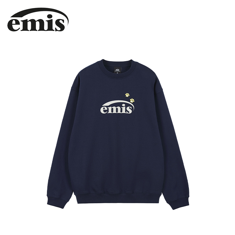 emis卫衣女狗爪标志圆领无帽运动衫藏青色宽松休闲百搭高级感上衣