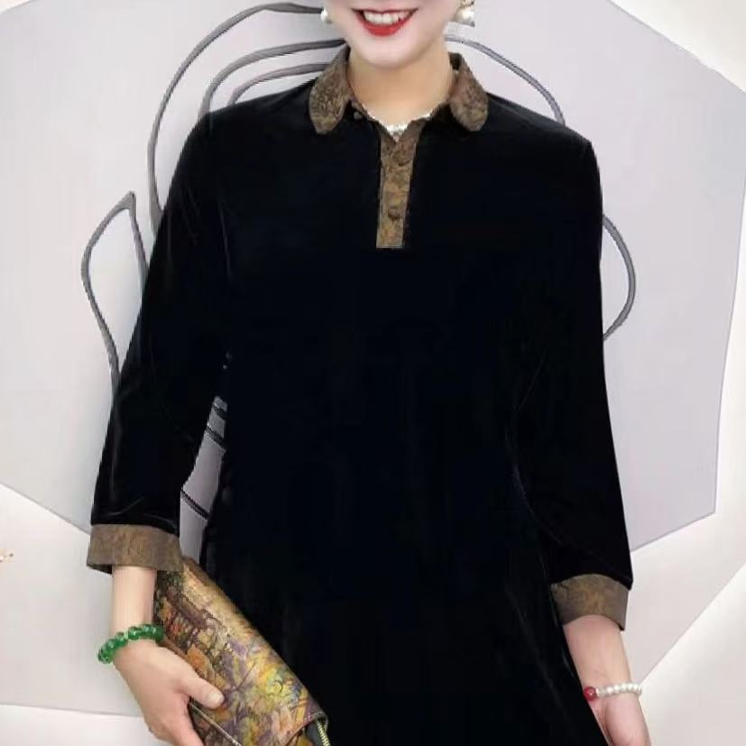 8803  新款玫瑰翻领净色显瘦连衣裙