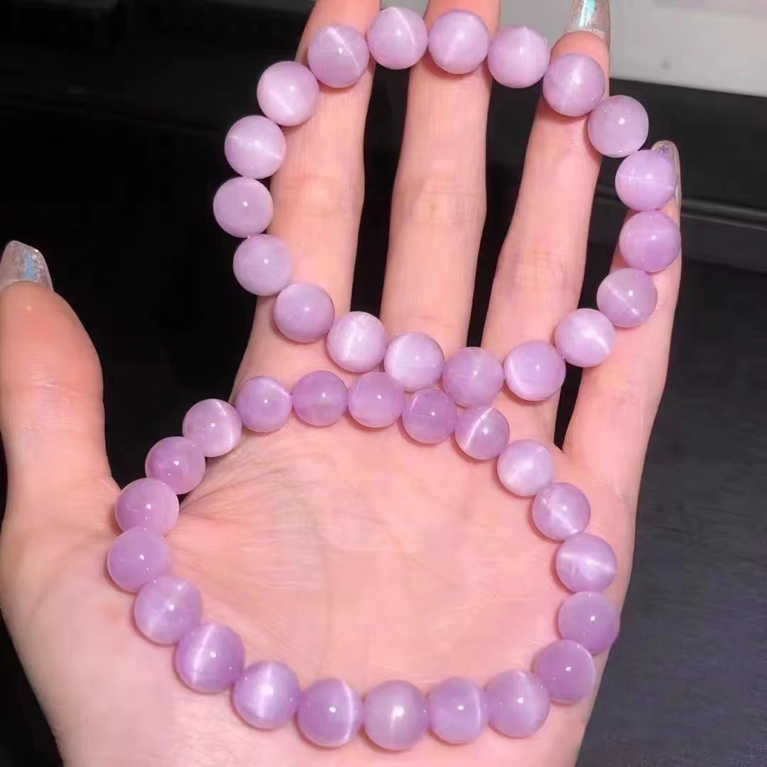 天然高品冰种猫眼紫锂辉单圈手链女时尚款紫色薰衣草饰品手串