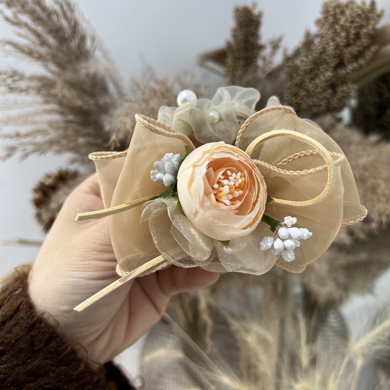 20800w浅咖色纱花朵田园风发圈小肠圈